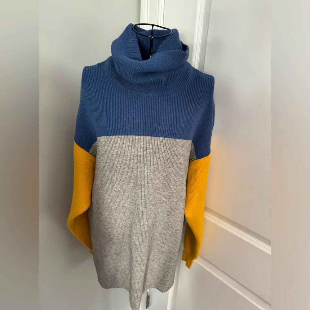 NWT Free People Structured Color Block Tunic Turtleneck Sweater Size XS-OVERSIZE